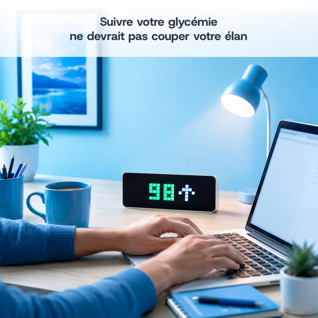 Sugarboard pixel display — glucose at a glance, day and night